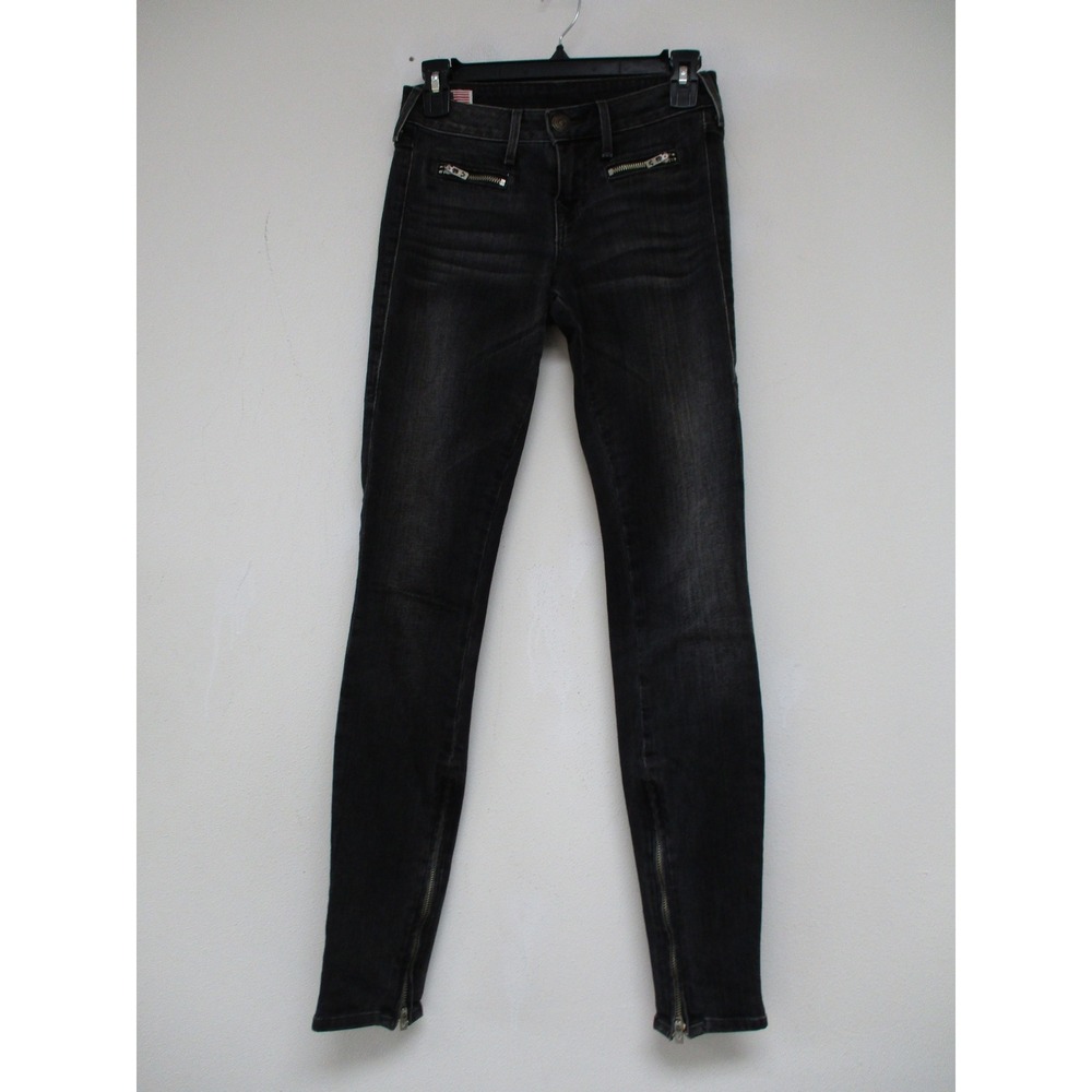 True Religion Jeans Women 25 Black Skinny Made in USA Zipper Ankle Moto Denim
